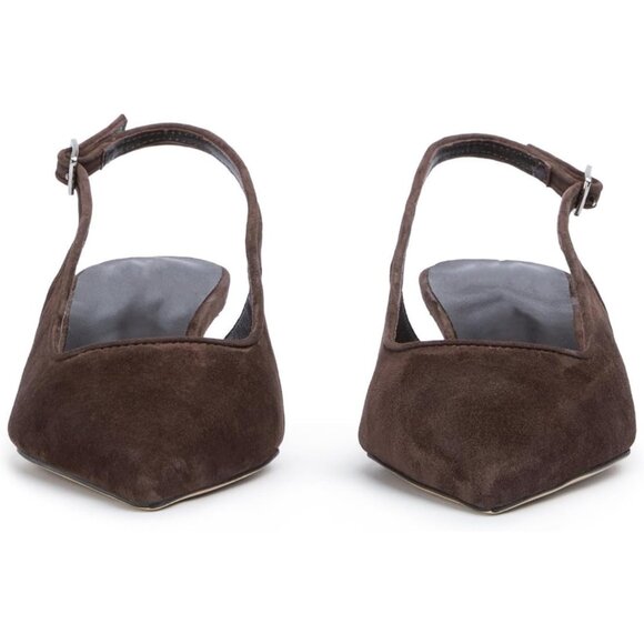 Brown Women's Slingback Kitten Closed Pointed Toe Pumps Low Heel Office Shoes - Picture 4 of 5